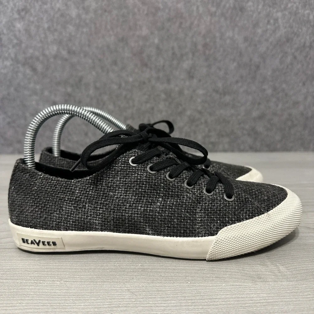 SeaVees‎ Monterey Raffia Lace Up Sneakers Black Womens Size 7.5 40700 Low Top